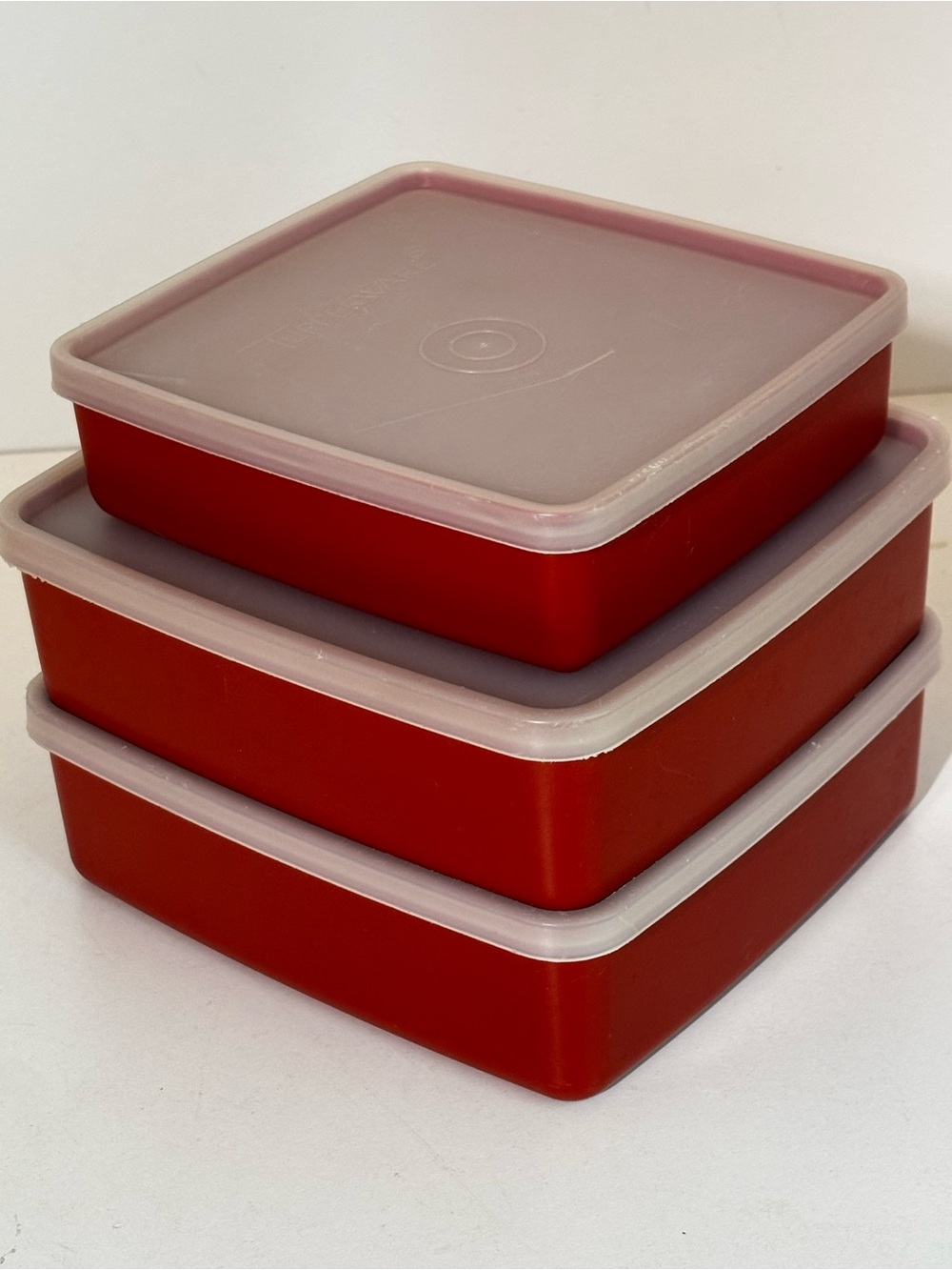 VTG Tupperware Red Square-A-Way Sandwich Keeper Set of 3: Models 670, 1458